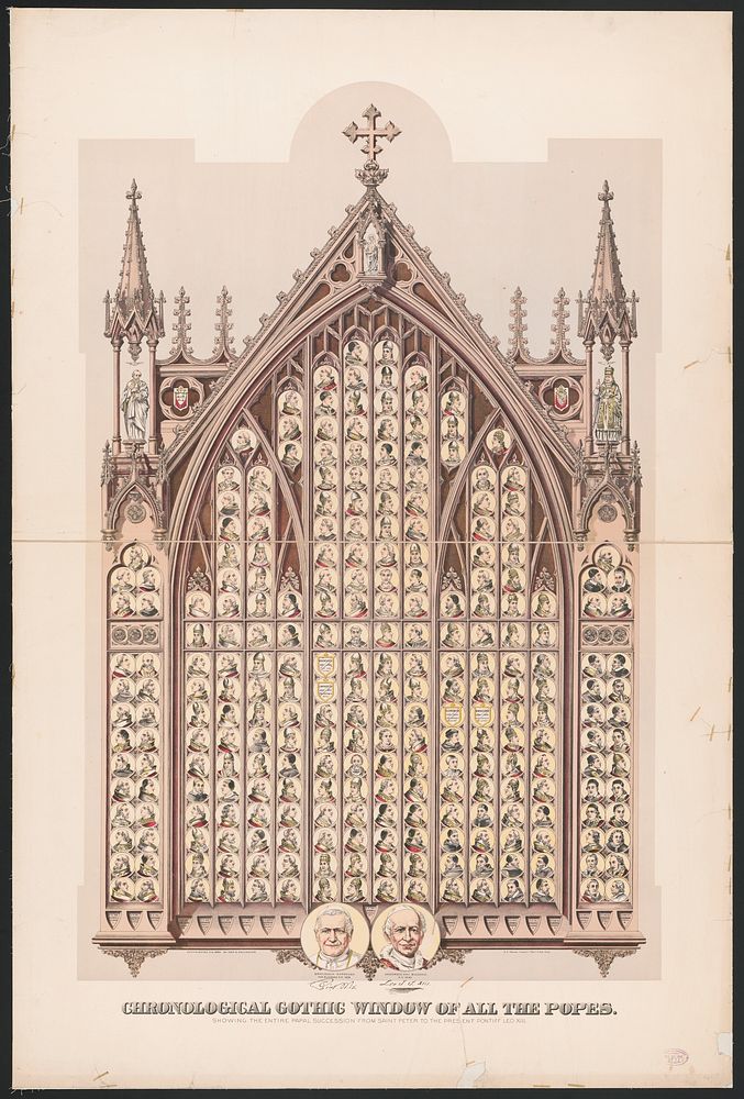 Chronological gothic window of all the Popes showing the entire papal succession from Saint Peter to the present pontiff Leo…