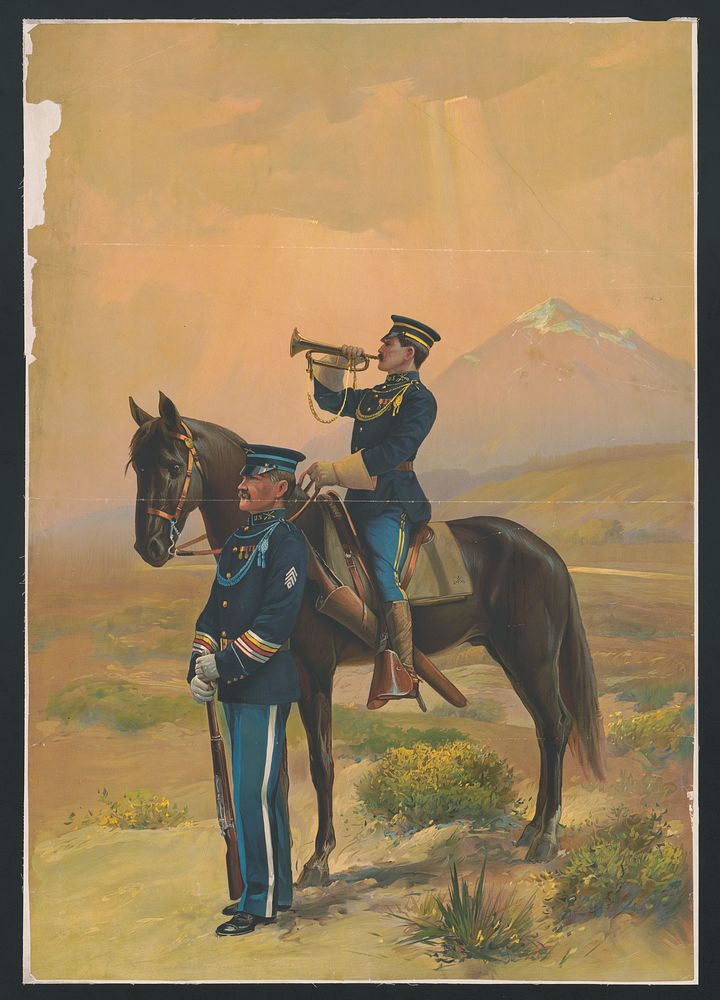 [Calvary officers playing bugle]