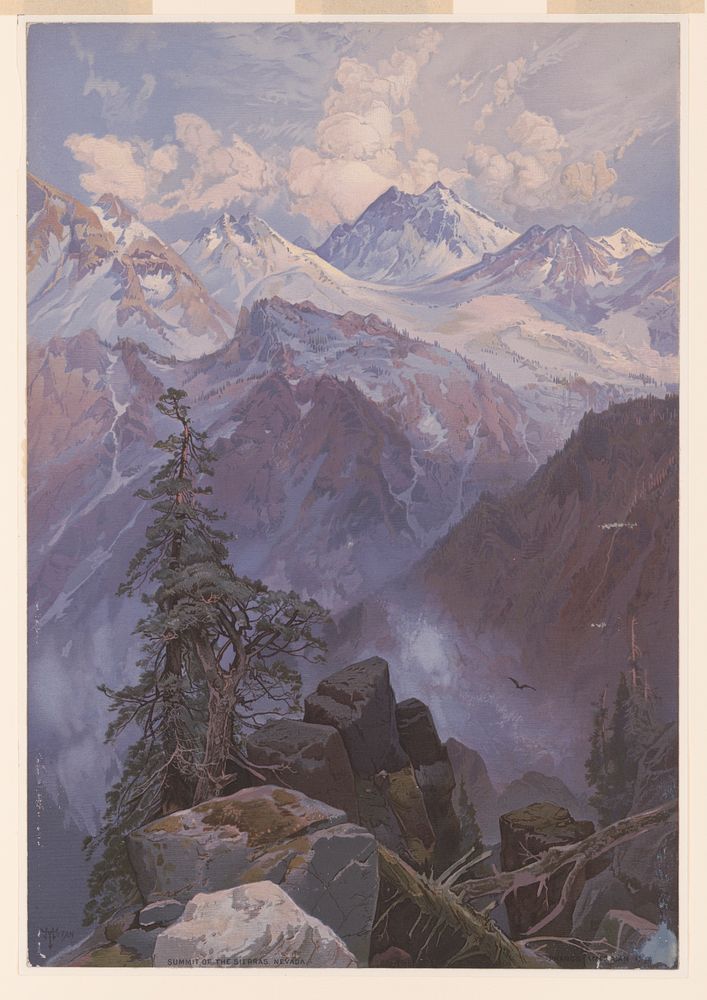 Summit of the Sierras, Nevada / T. Moran ; Prang's American Chromo., L. Prang & Co., publisher