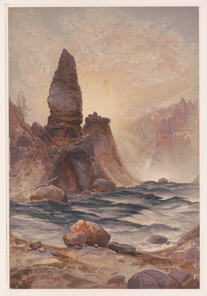The tower of Tower Falls, Yellowstone / TM ; Prang's American Chromo., L. Prang & Co., publisher