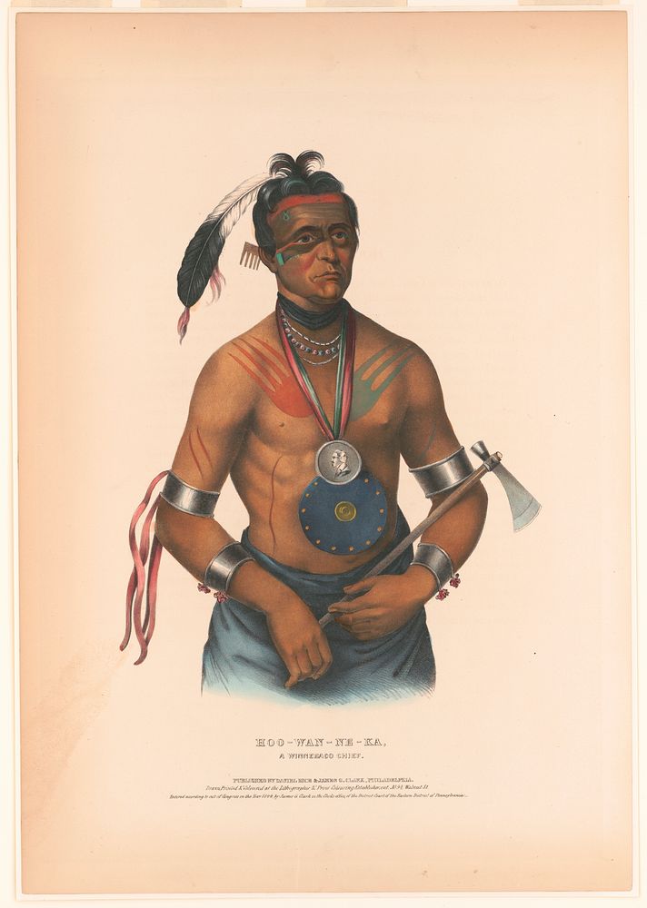 Hoo-Wan-Ne-Ka, a Winnebago chief / drawn, printed & coloured at the Lithographic & Print Colouring Establishment, No. 94…