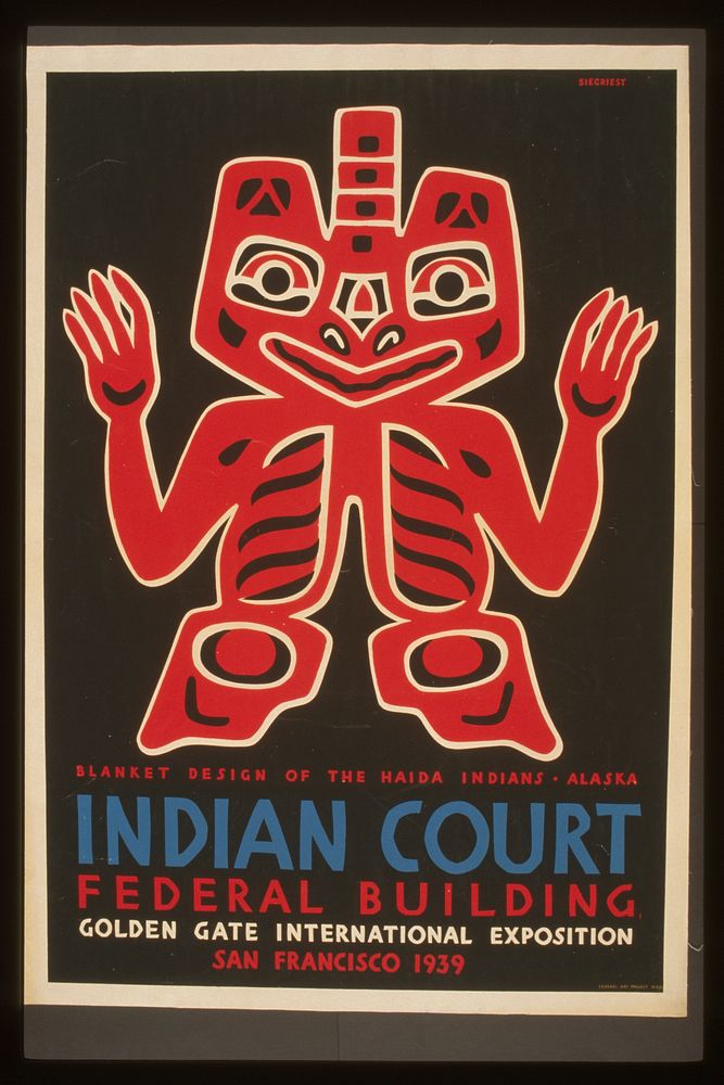 Indian court, Federal Building, Golden Gate International Exposition, San Francisco, 1939 Blanket design of the Haida…