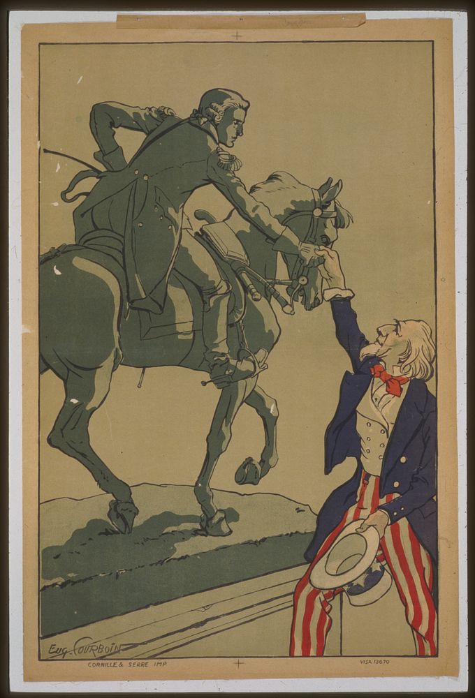 [Uncle Sam shaking hands with the marquis de Lafayette (1757-1834)]