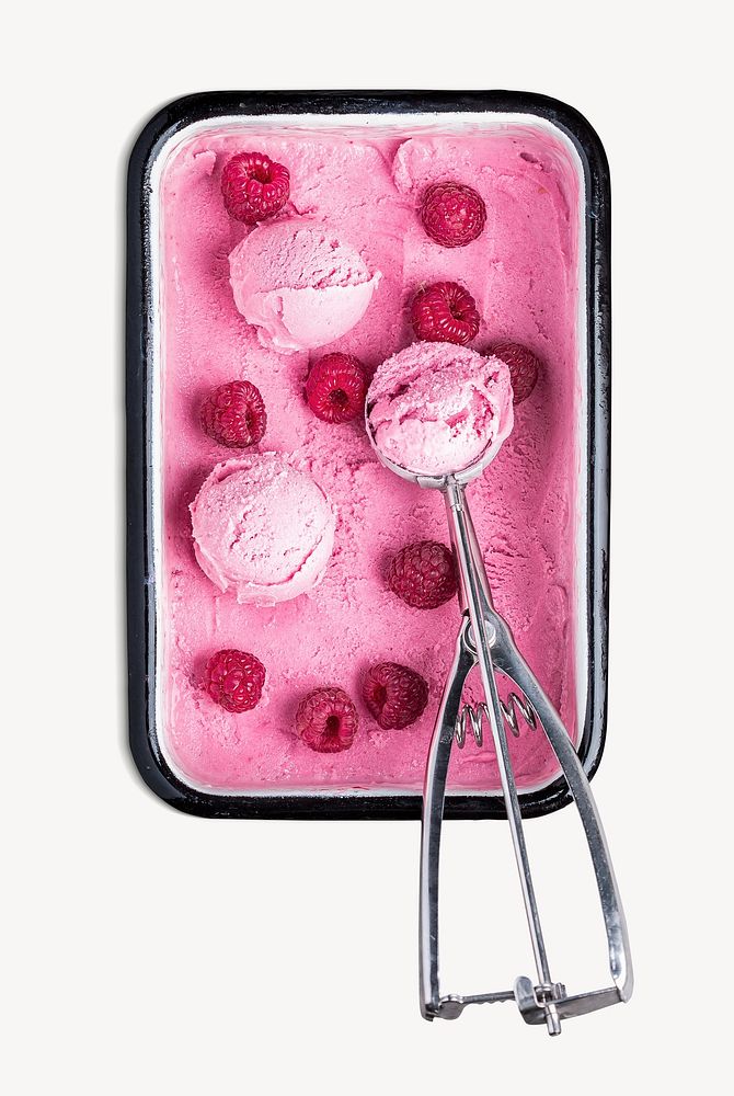 Raspberry ice-cream collage element psd