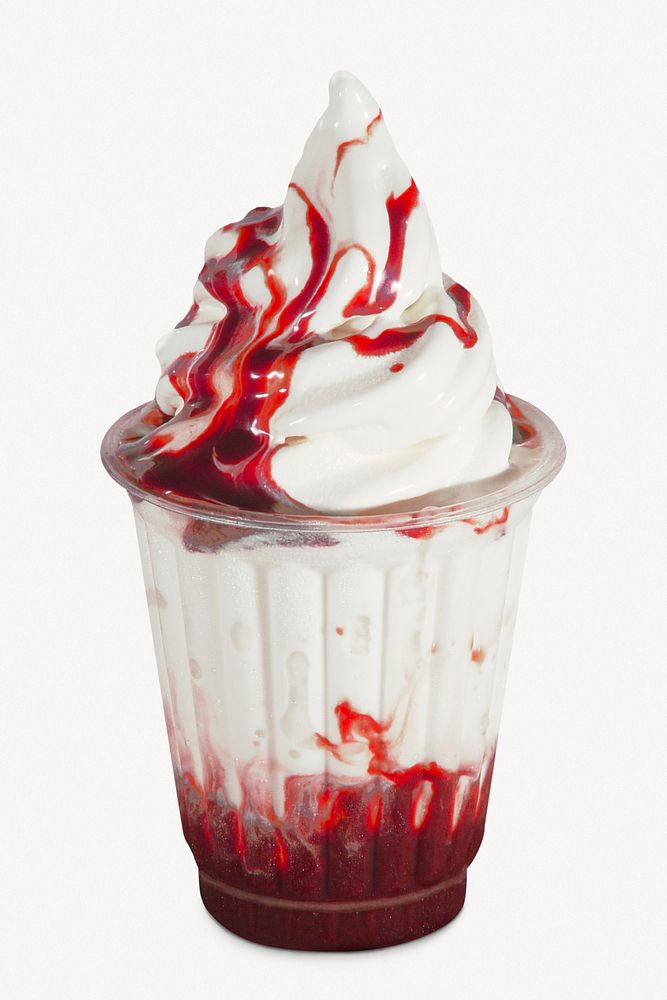 Strawberry ice-cream sundae, dessert  isolated image psd
