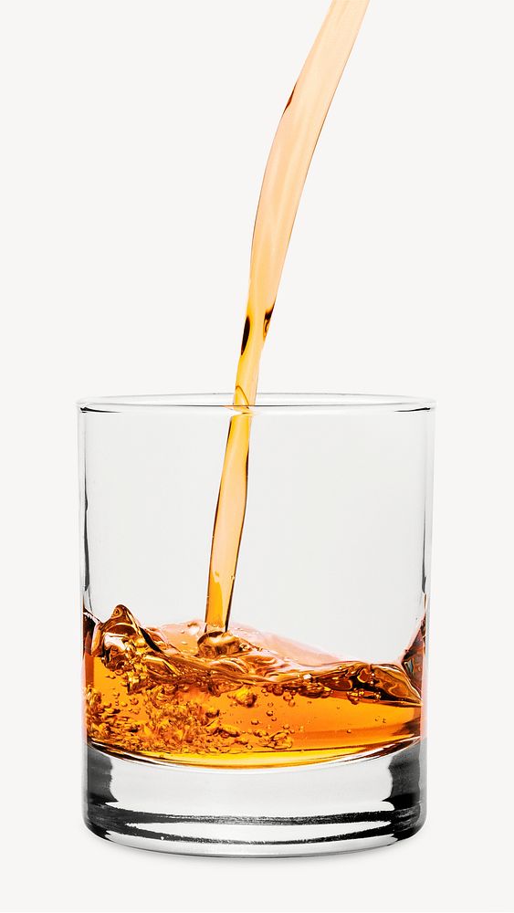 Pouring whiskey, alcoholic drink isolated image psd