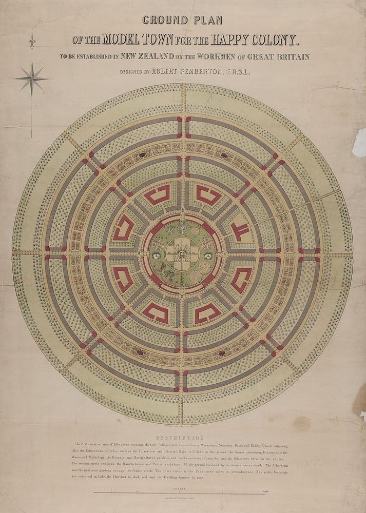 Ground plan of the model town for the happy colony to be established in New Zealand by the workmen of Great Britain /…