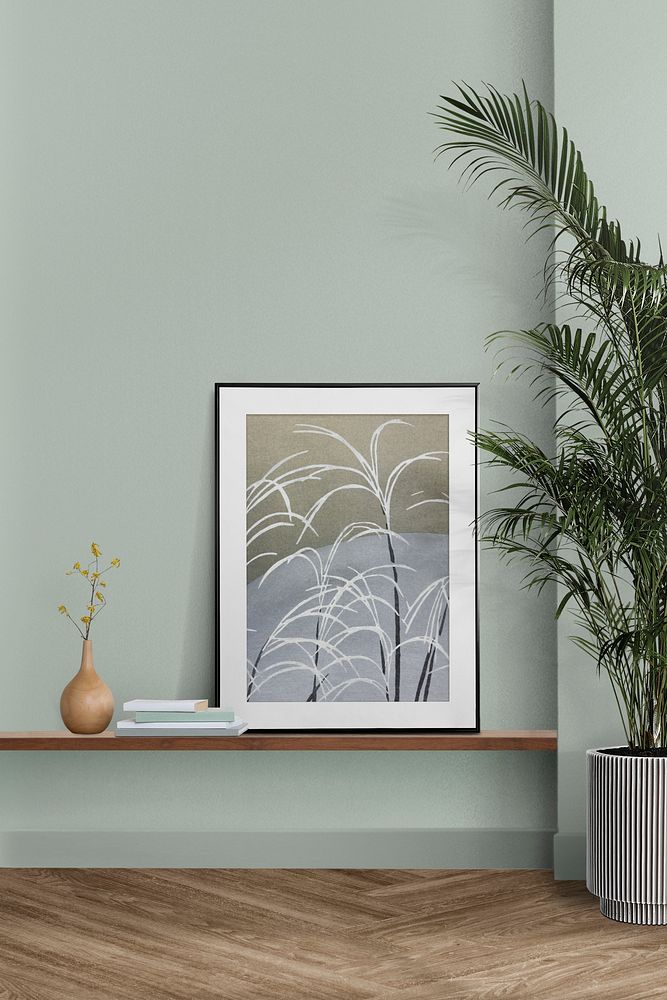 Photo frame mockup, houseplant decor  psd