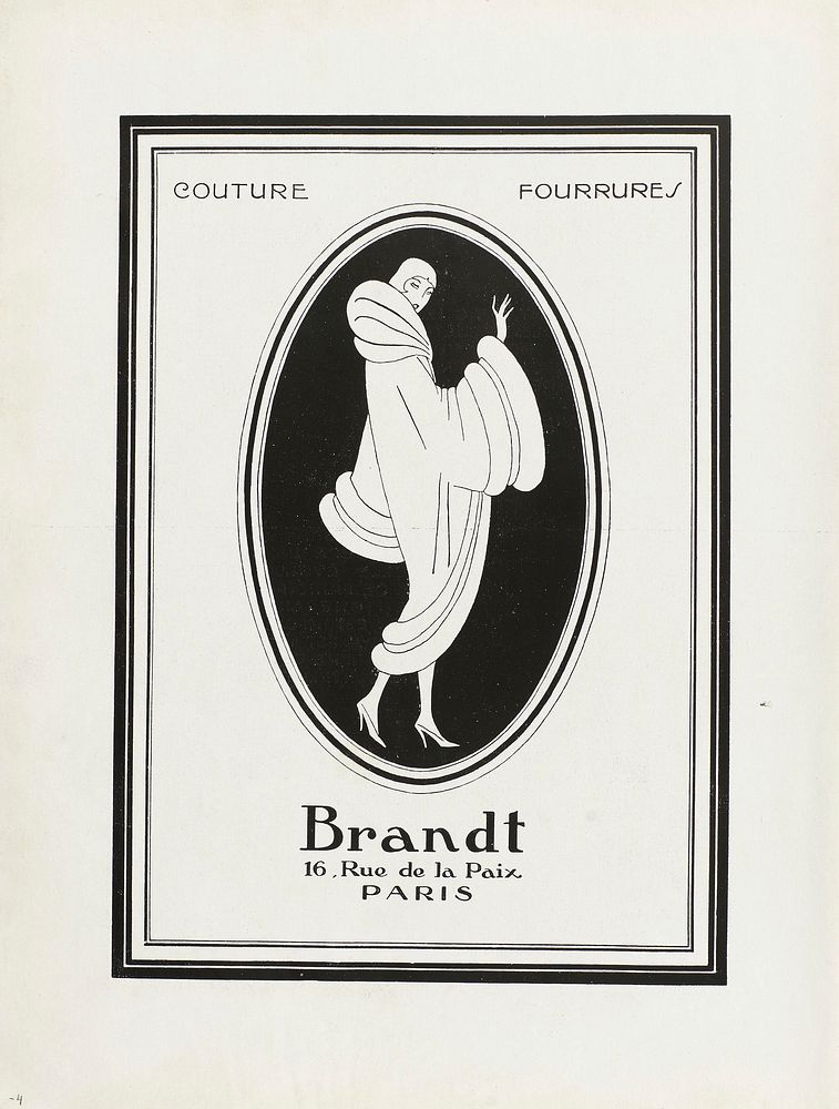 Advertentie voor bontmantel van Brandt (1926) fashion illustration in high resolution by Brandt.  