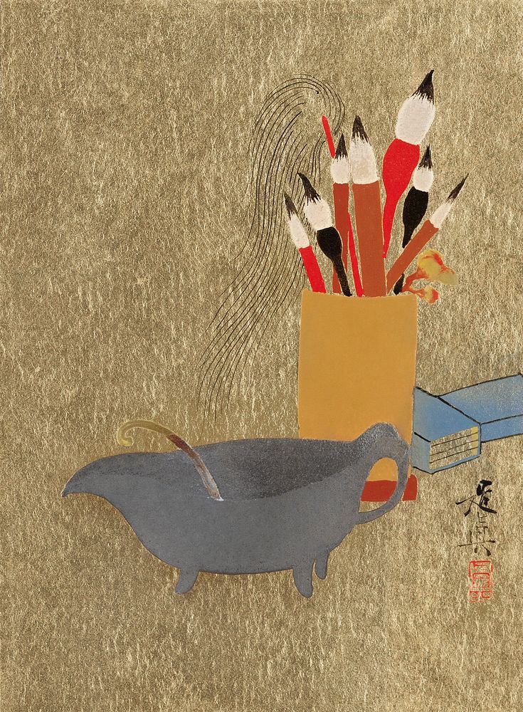 Shibata Zeshin's Kettle and Box with Paint Brushes (1807-1891). Original public domain image from The MET Museum.  …