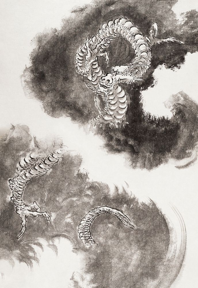 Katsushika Hokusai&rsquo;s Japanese dragons, Album of Sketches (1760&ndash;1849) paintings. Original public domain image…