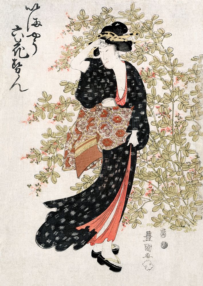 Japanese woman (1769-1825) vintage woodcut prints by Utagawa Toyokuni. Original public domain image from the Library of…