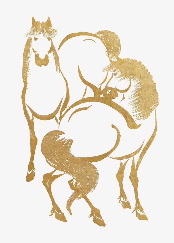 Gold Japanese horses. Remixed by rawpixel.