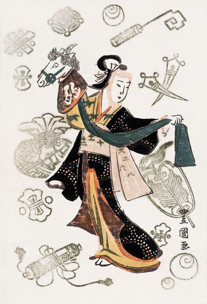 Japanese woman character (1777-1835) vintage woodcut prints by Utagawa Toyokuni. Original public domain image from the…