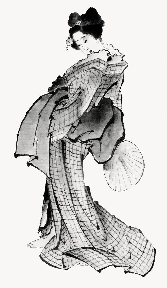 Hokusai's Japanese woman, ukiyoe artwork, transparent background. Remixed by rawpixel.
