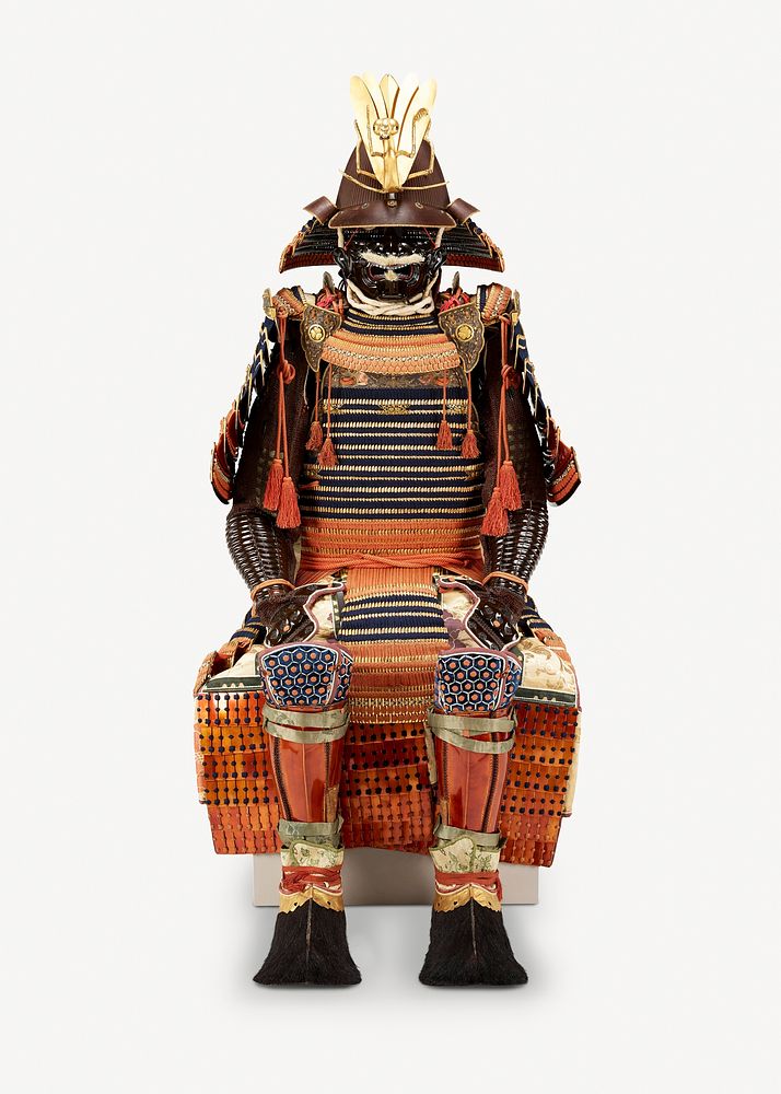 Japanese warrior, Samurai armor suit.  Remastered by rawpixel. 