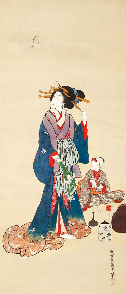 Japanese woman (1860s) vintage painting by Utagawa Kunisada II. Original public domain image from The Minneapolis Institute…