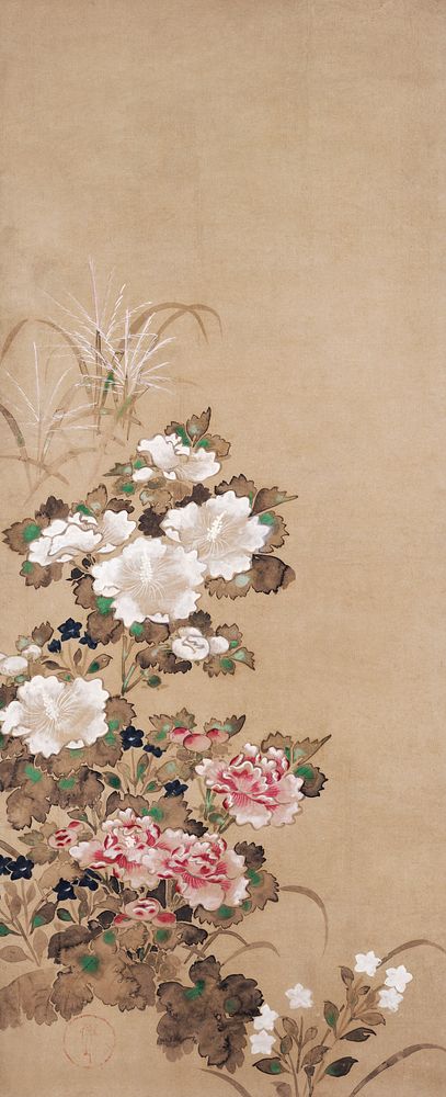 Japanese mallows (17th century) vintage ink and color on paper. Original public domain image from the Minneapolis Institute…