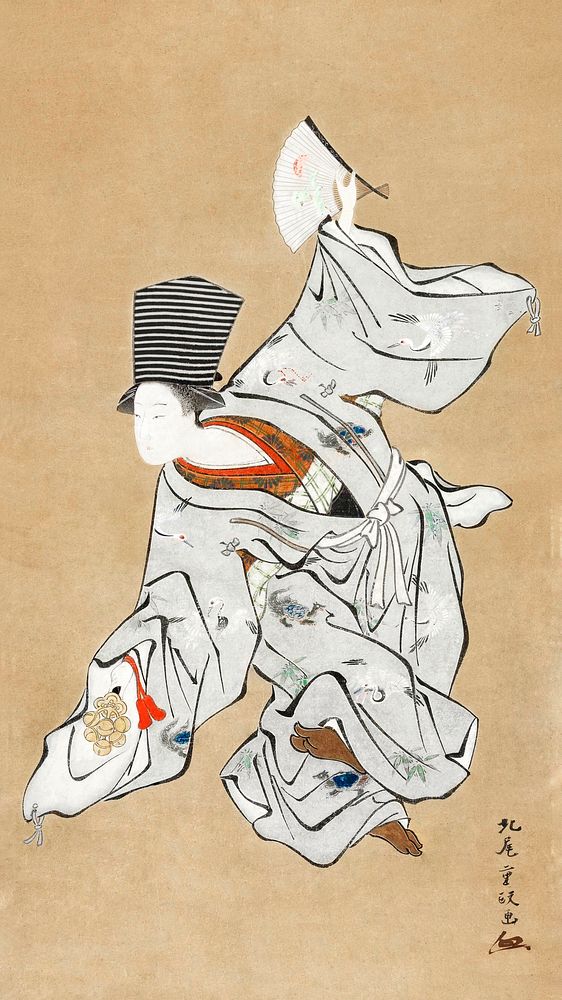 Japanese woman (18th-19th century) vintage painting by Kitao Shigemasa. Original public domain image from The Minneapolis…