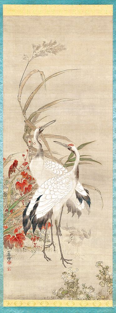 Japanese cranes (1835 - 1887) vintage painting by Watanabe Shōka. Original public domain image from the Minneapolis…