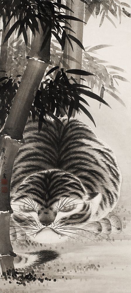 Sleeping Tiger in Bamboo (18th century) by Watanabe Shusen. Original public domain image from The Minneapolis Institute of…