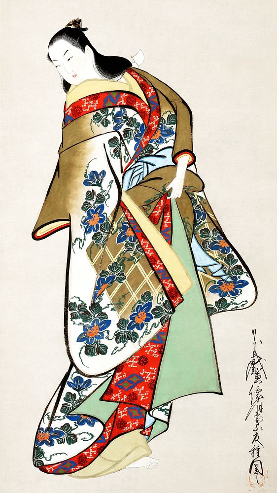 Japanese woman in kimono (1720) vintage painting by Kaigetsudō Doshu. Original public domain image from The Minneapolis…