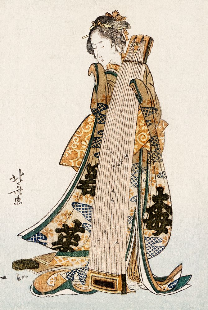 Hokusai’s Japanese woman (1760-1849) vintage ukiyo-e style. Original public domain image from the Library of Congress.  …