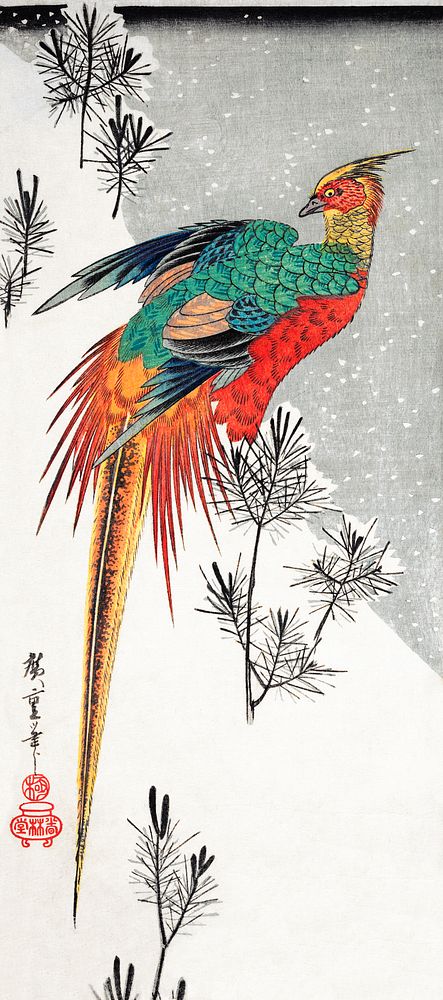 Pheasant (1835) vintage Japanese woodblock print by Utagawa Hiroshige. Original public domain image from The MET Museum.  …