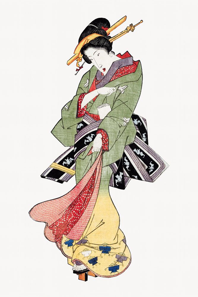 Japanese woman illustration    Remastered by rawpixel. 