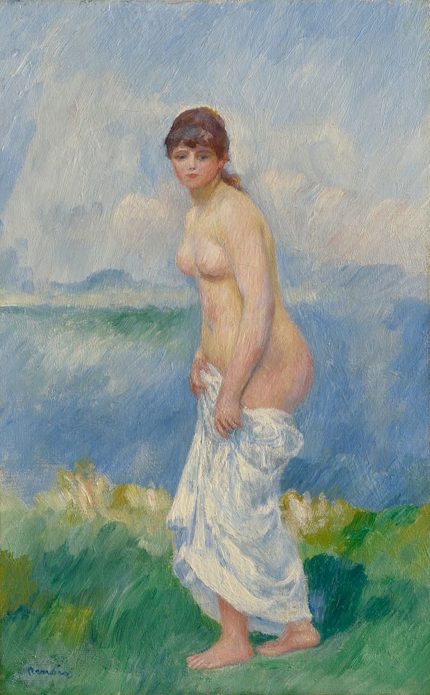 Standing Bather (c. 1885) painting in high resolution by Pierre-Auguste Renoir. 