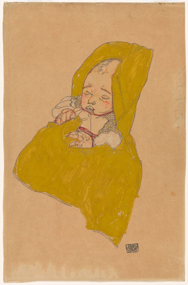 Säugling im Wickelpolster (1915) painting in high resolution by Egon Schiele.  