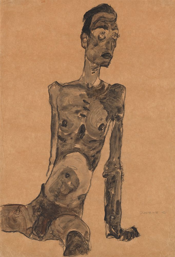 Sitzender männlicher Akt (1910) painting in high resolution by Egon Schiele.  