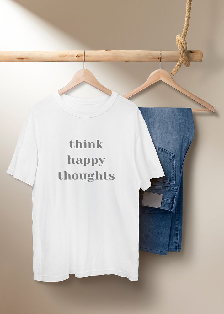 White t-shirt mockup, simple apparel with positive quote in unisex design psd
