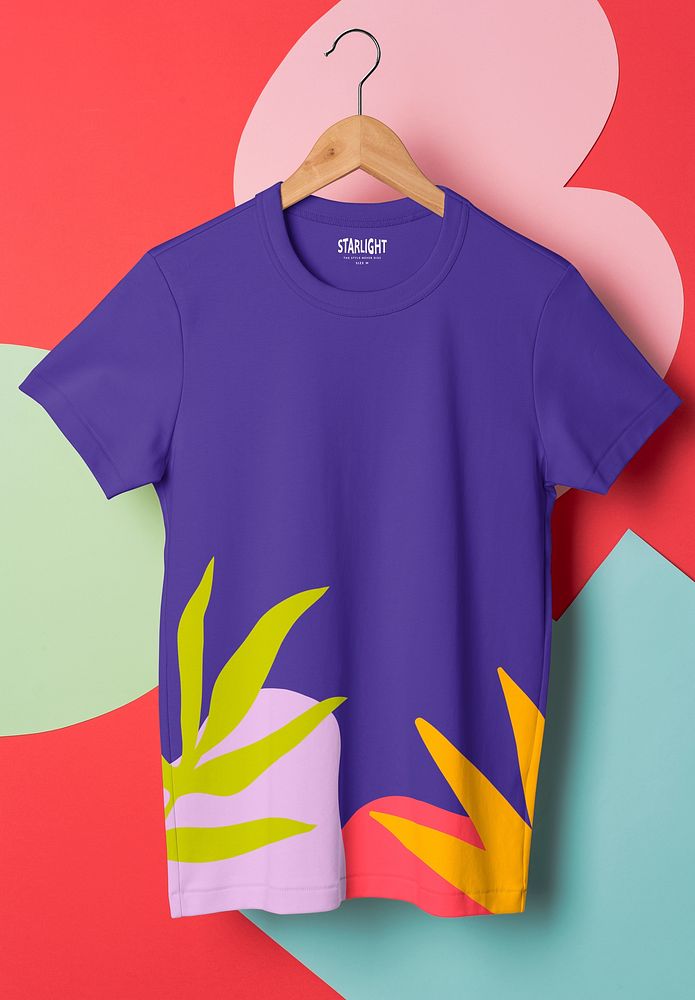 Tee mockup psd, purple tropical, apparel fashion unisex