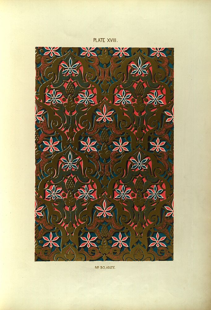 Plans, elevations, sections, and details of the Alhambra volume 2 (1845) pattern design in high resolution by Owen Jones.  