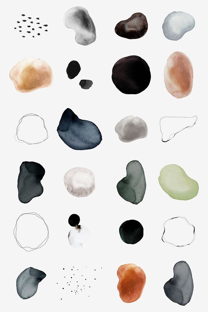 Watercolor stain blob shapes on white background