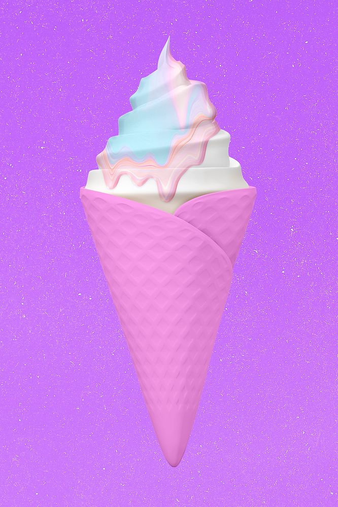 Pink ice-cream cone, 3D dessert illustration