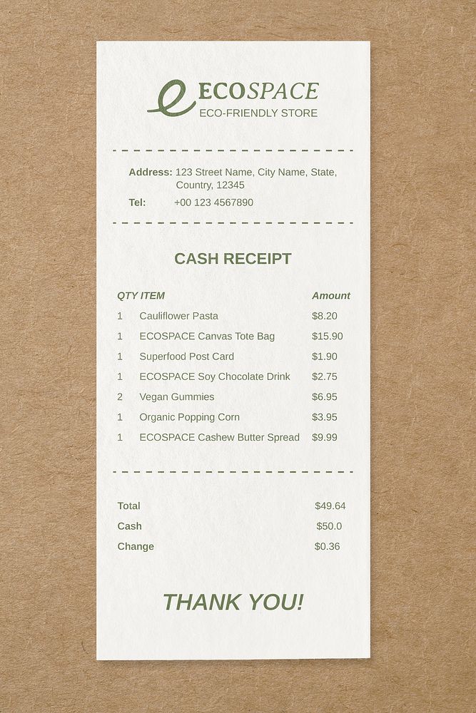 Shop receipt mockup, editable design psd