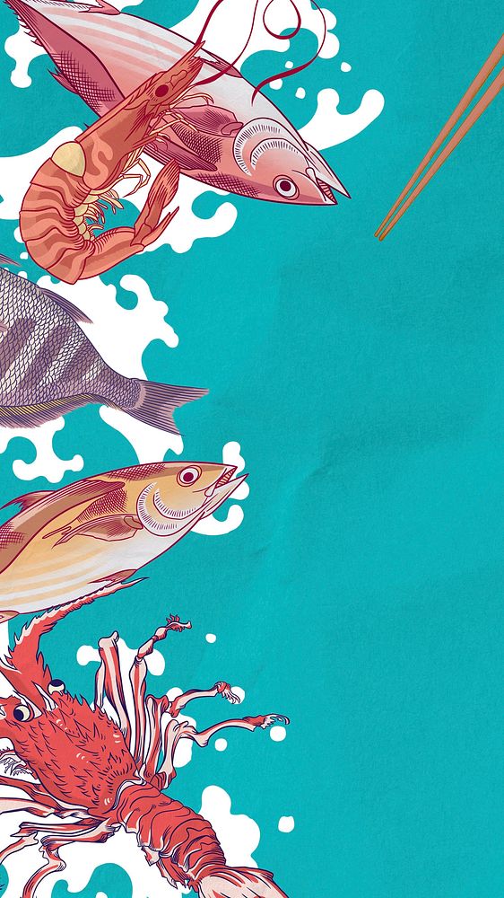 Japanese seafood, vintage mobile wallpaper