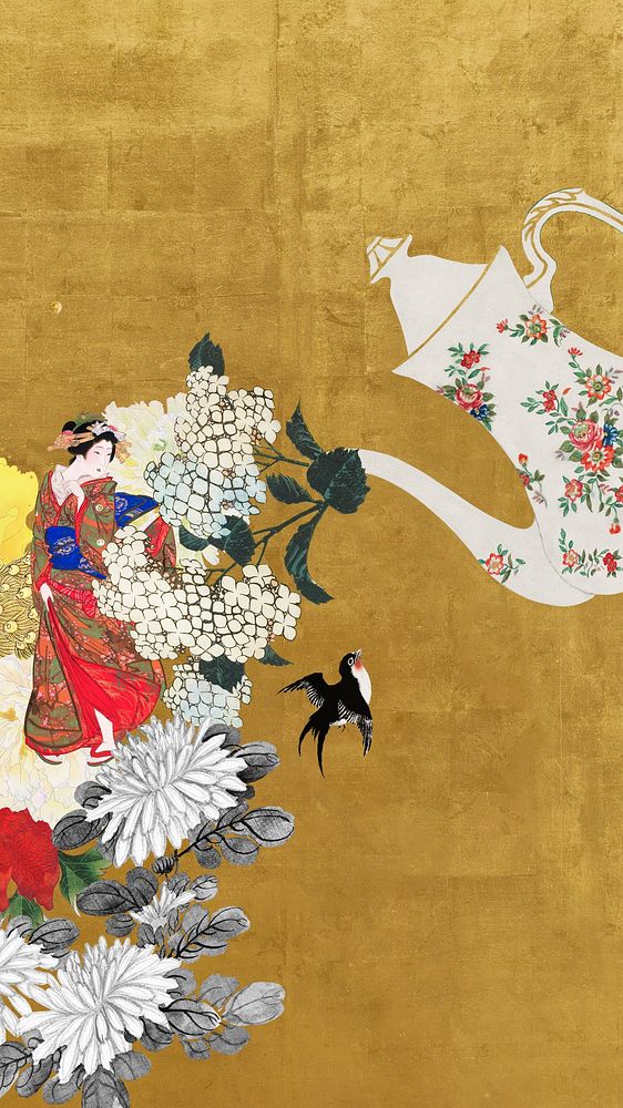 Vintage Japanese woman mobile wallpaper, traditional dance
