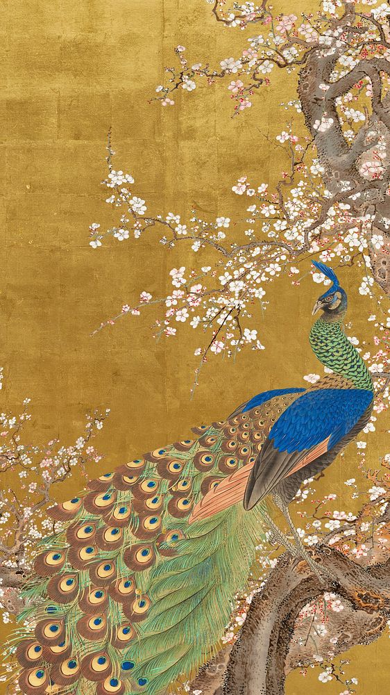 Vintage peacock mobile wallpaper, Japanese illustration