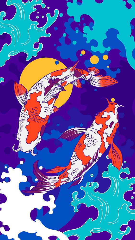 Koi carp fish iPhone wallpaper, Japanese oriental illustration