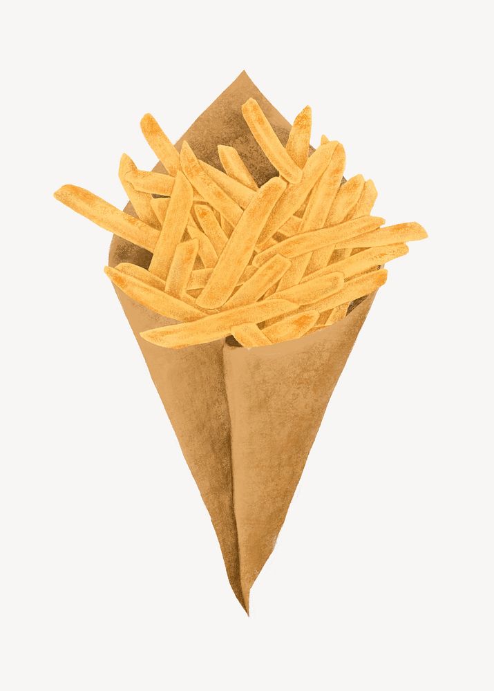 Fries in a bag, food illustration psd