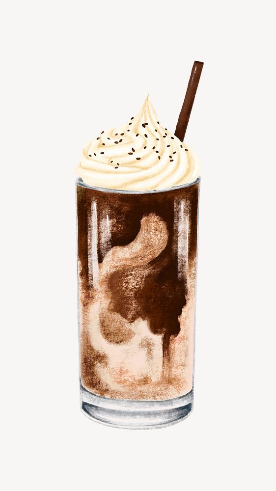 Chocolate frappe, whip cream topping illustration psd