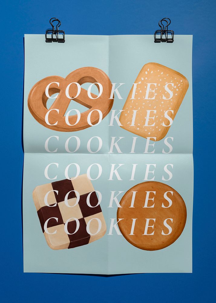 Cookie poster mockup, cute dessert illustration psd