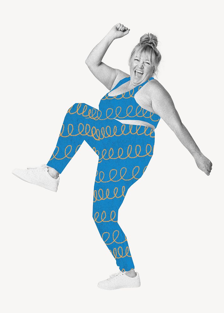 Healthy plus-size woman dancing  isolated image psd