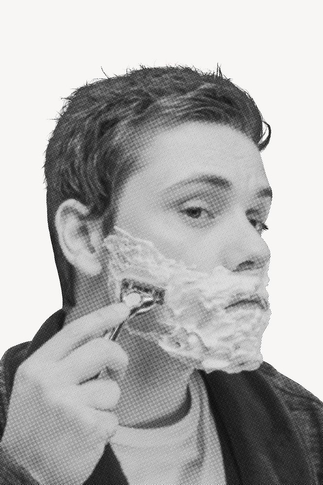 Man shaving beard, black and white photo
