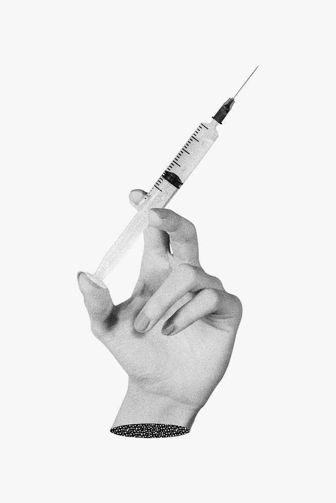Hand holding syringe, medical image