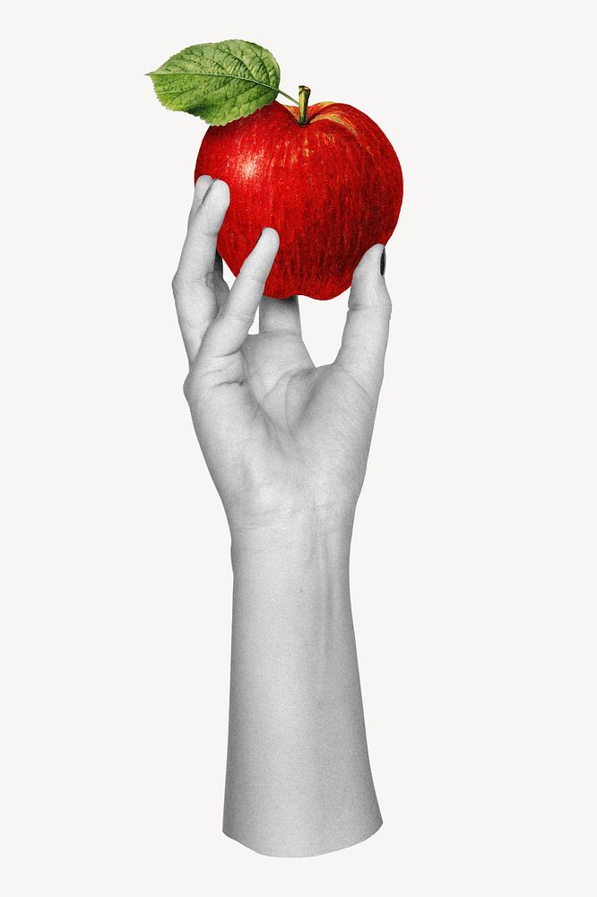 Hand holding apple, healthy eating psd