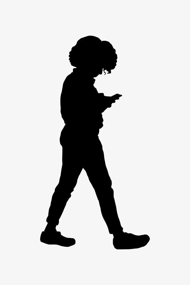 Woman walking, using phone silhouette vector